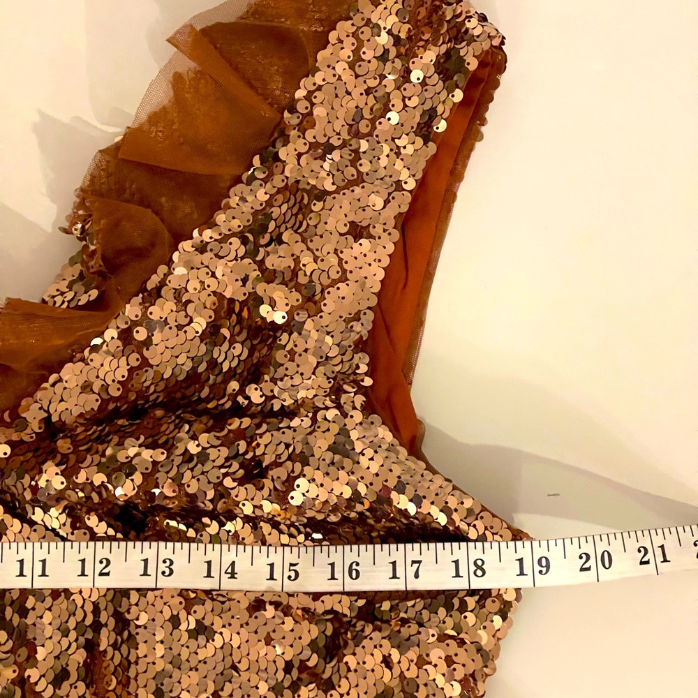 Free People Rose Gold Sequin Formal Evening Holiday Party Dress, Sz 12 - Picture 14 of 15